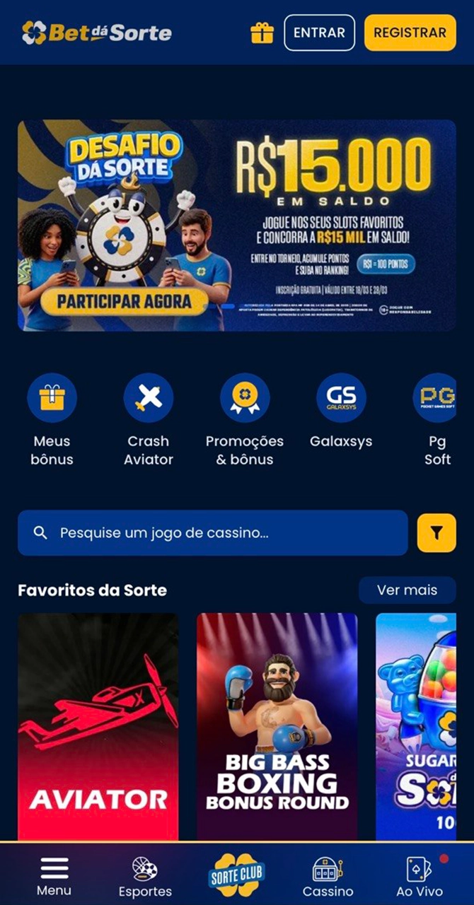 Retorne à tela principal oficial do site Bet da Sorte.