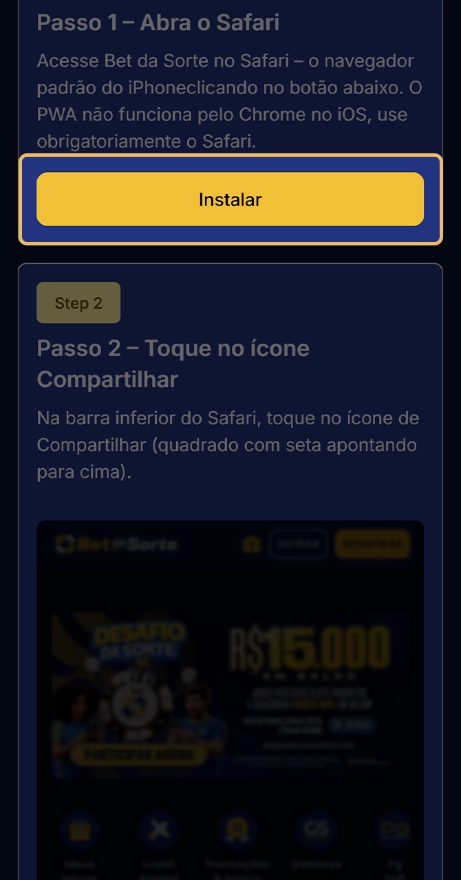 Utilizando o navegador Safari para acessar a Bet da Sorte.