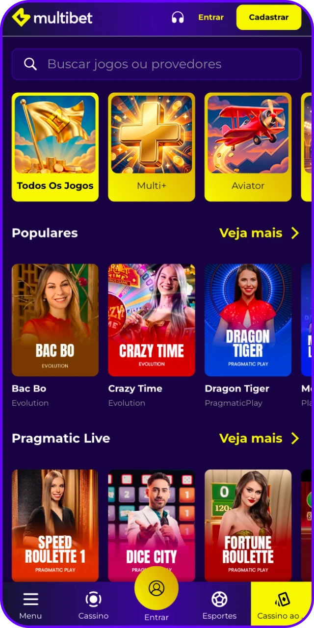 Acesse centenas de jogos na interface de cassino do MultiBet App.
