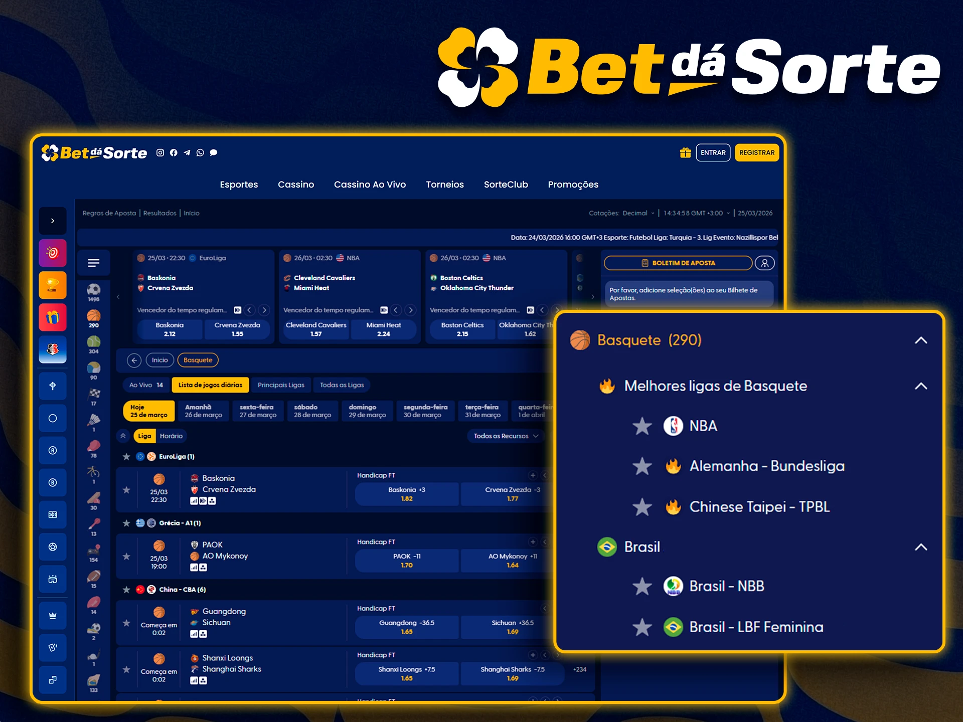 Apostas em NBA e ligas de basquete na Bet da Sorte.
