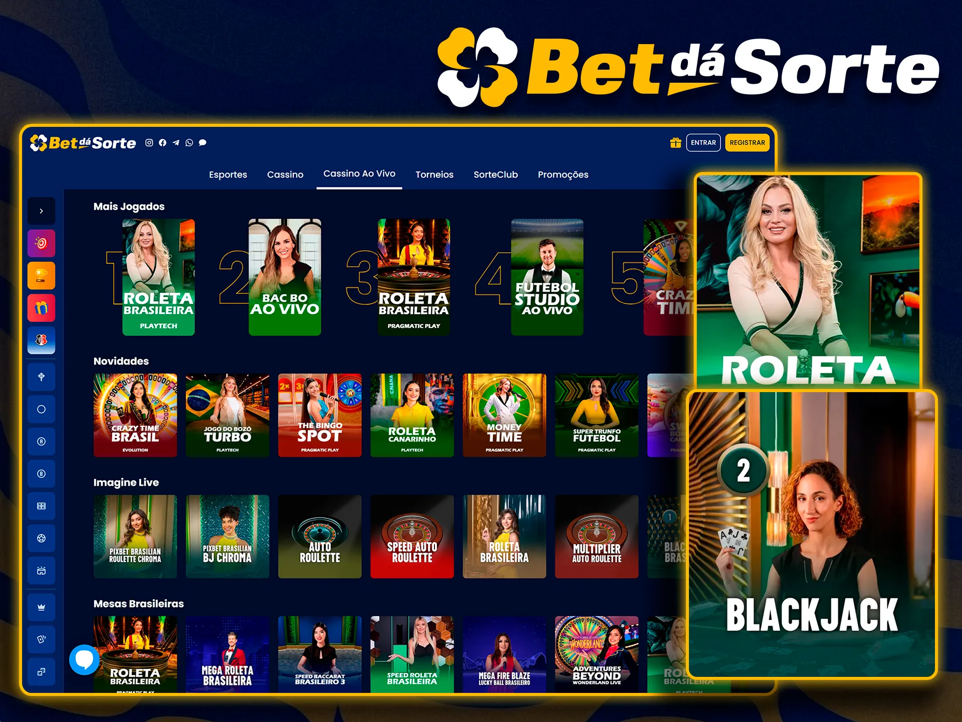 Mesas de cassino com crupiês reais na Bet da Sorte.