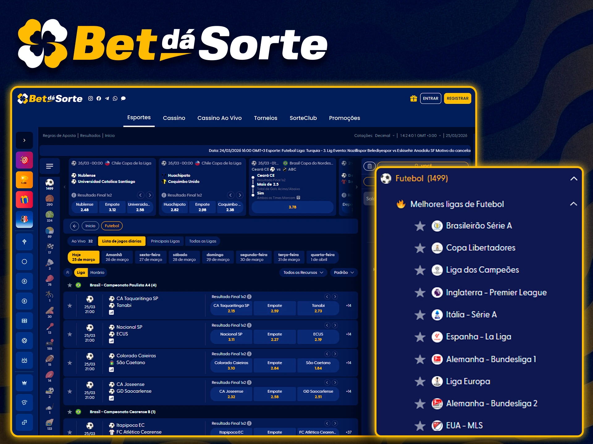 Principais ligas de futebol para apostar na Bet da Sorte.