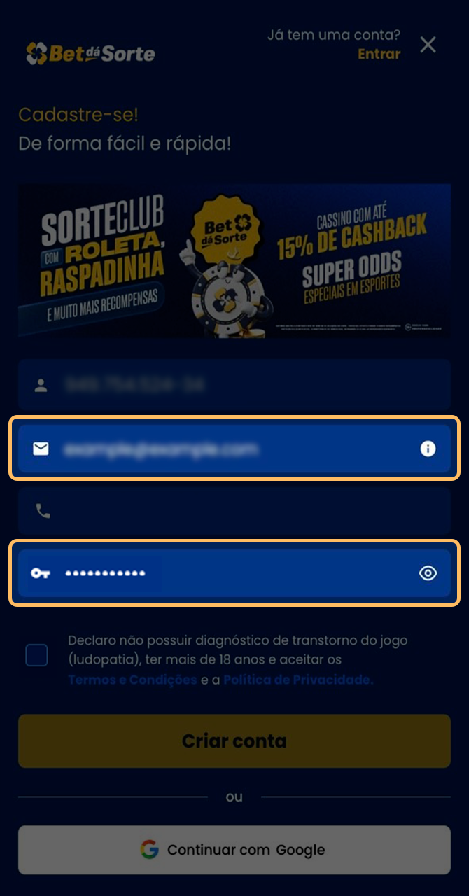 Definição de credenciais de acesso seguras na Bet da Sorte.